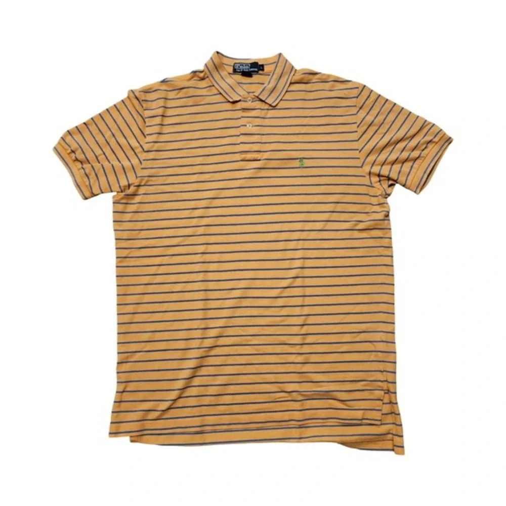 Polo Ralph Lauren Mens Large Orange Blue‎ Striped Polo Shirt Cotton Classic